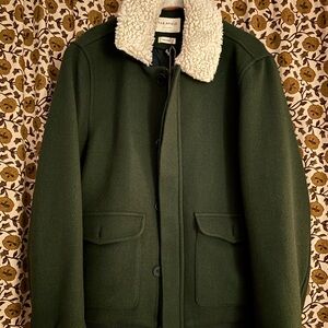 Men's Dark Green Bomber Jacket with Shearling Collar